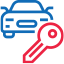 Blue car with red key.