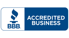 BBB Accredited Business logo on a blue and white sign