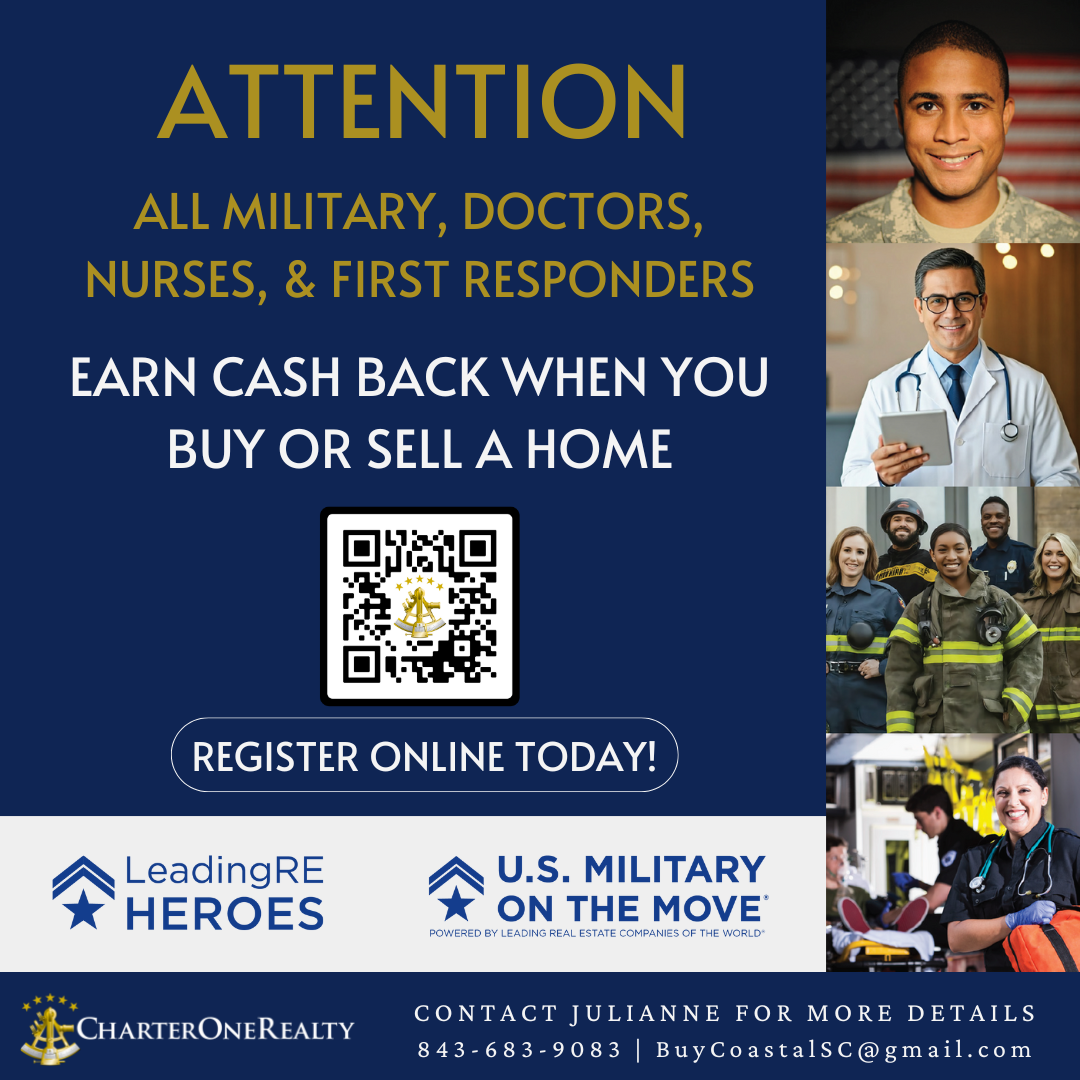 Advertisement offering cash back to military, doctors, nurses, and first responders when buying or selling a home.