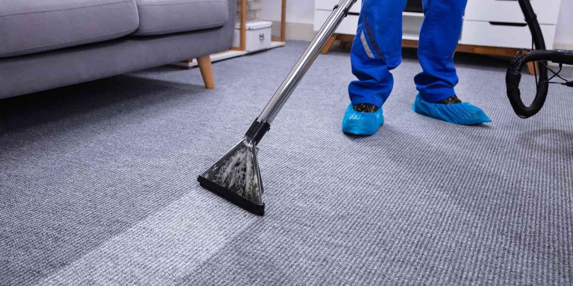 Carpet cleaning technician vacuuming residential carpet in Sydney home