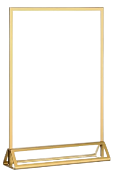 A gold metal clothes rack with a white background.