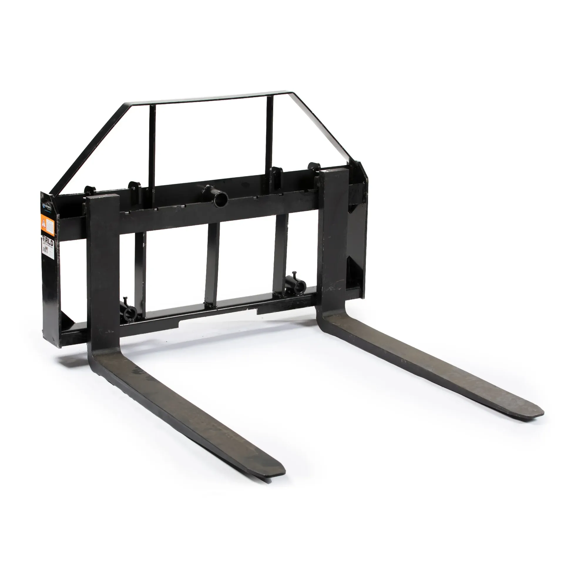 A pair of forks attached to a forklift on a white background.