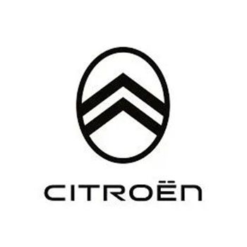 Logo Citroën: doppie chevron nere in un ovale sopra la parola “CITROËN” su sfondo bianco.