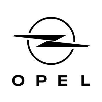 Logo Opel: anello nero con barra a forma di fulmine sopra la scritta