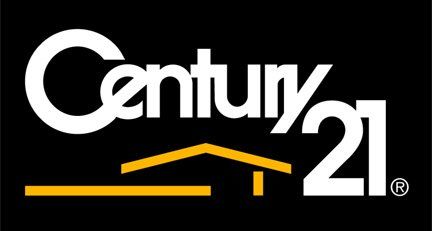 Le logo du siècle 21 est blanc et jaune sur fond noir.