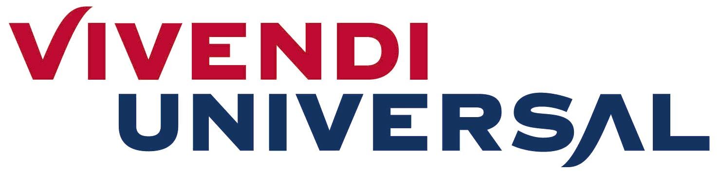 Le logo vivendi universal est rouge et bleu sur fond blanc.