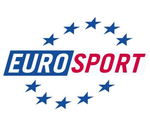 Un logo pour eurosport avec un cercle d'étoiles autour.