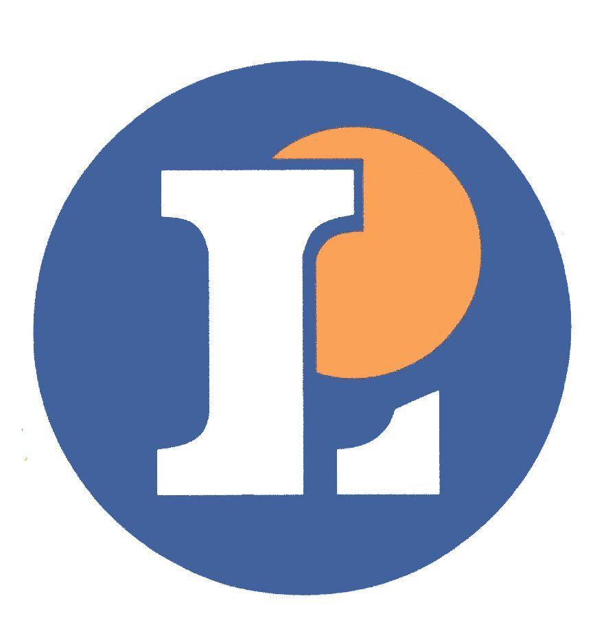 Un cercle bleu avec une lettre i blanche et orange à l'intérieur.