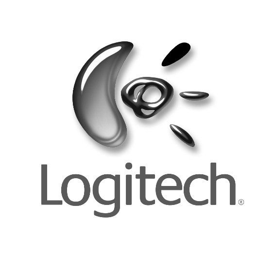 Un logo Logitech noir et blanc sur fond blanc