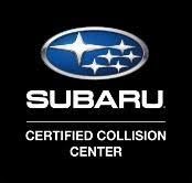 The subaru certified collision center logo is on a black background.