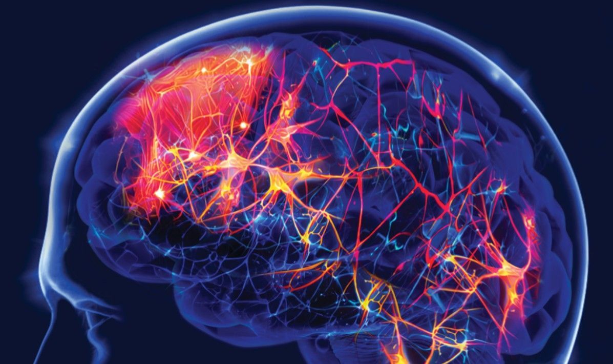 Brain image depicting complex thoughts. Exomind the future of mental wellness. Brain waves from technology treatment.