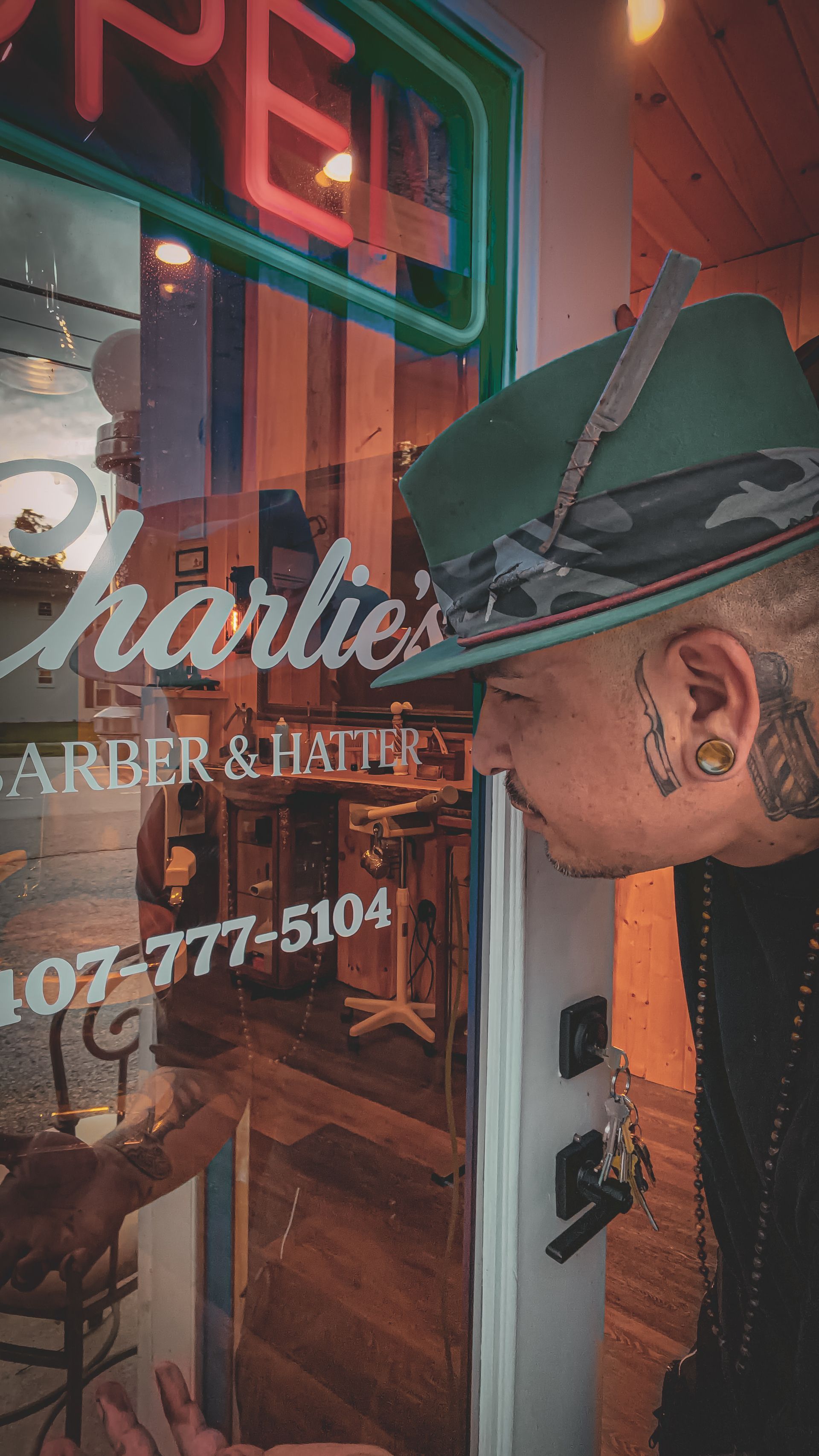 Charlie Lopez at his private Barber and Hatter atelier in Orlando