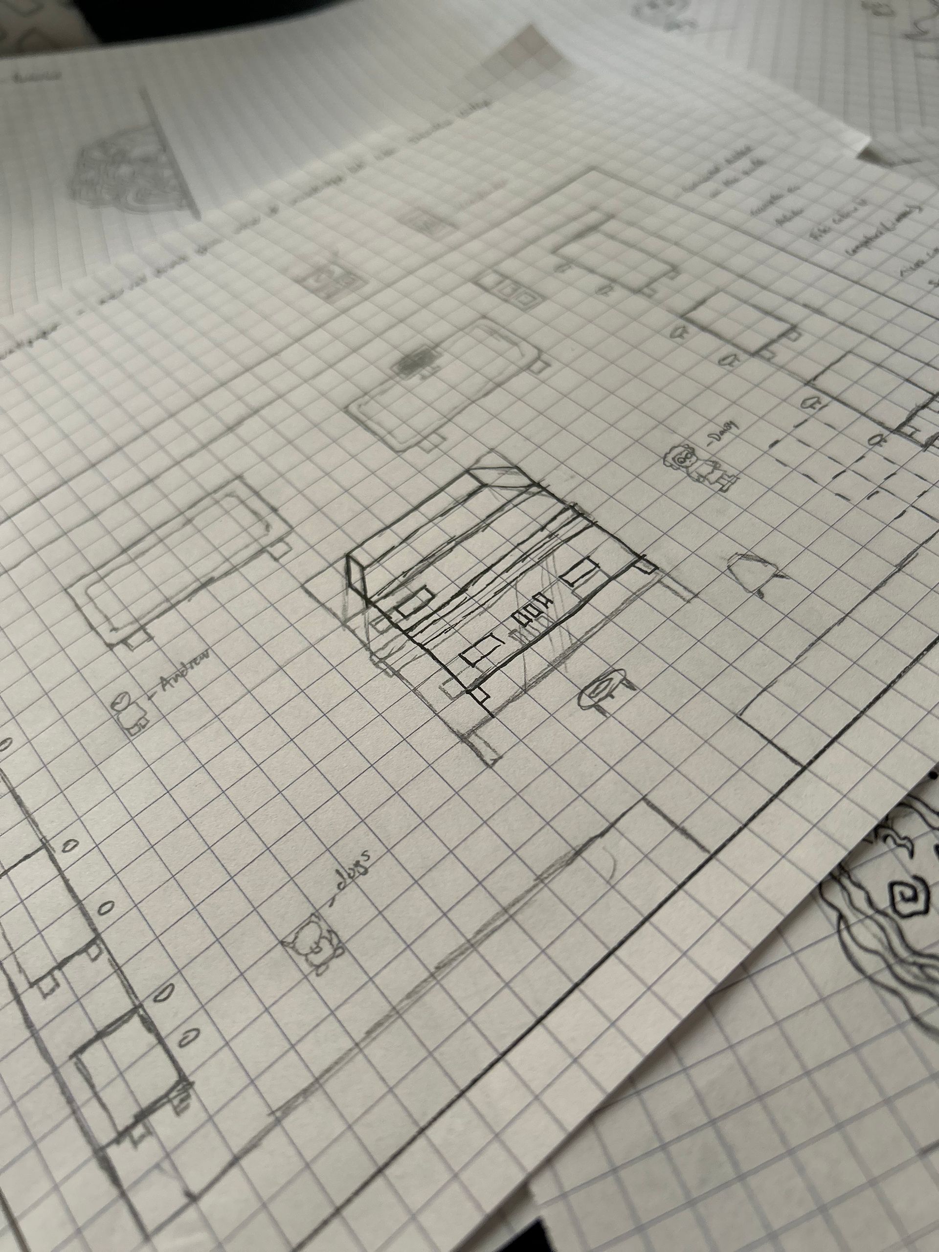 microbiology lab sketches on graph paper.