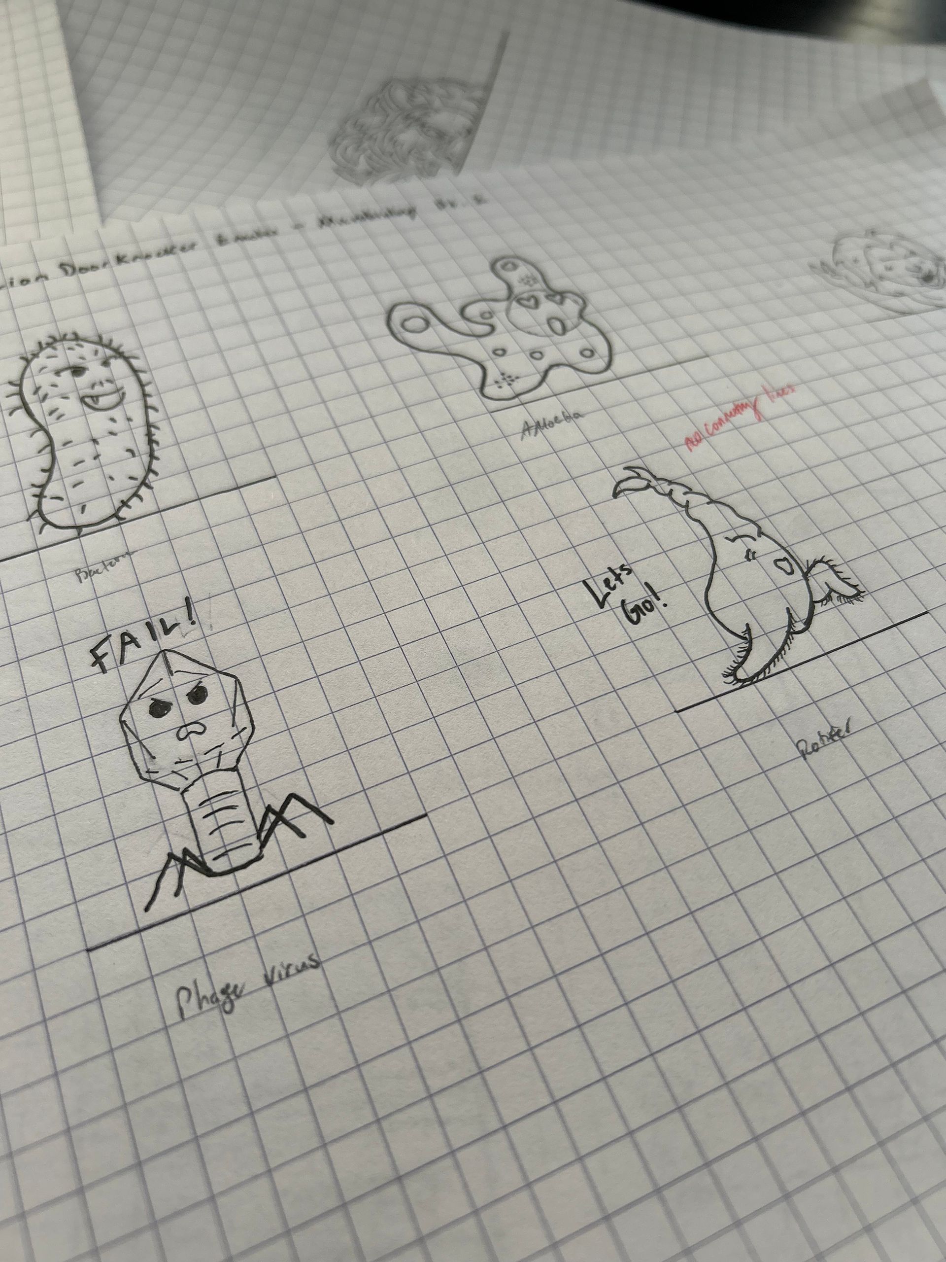 emote sketches on graph paper.