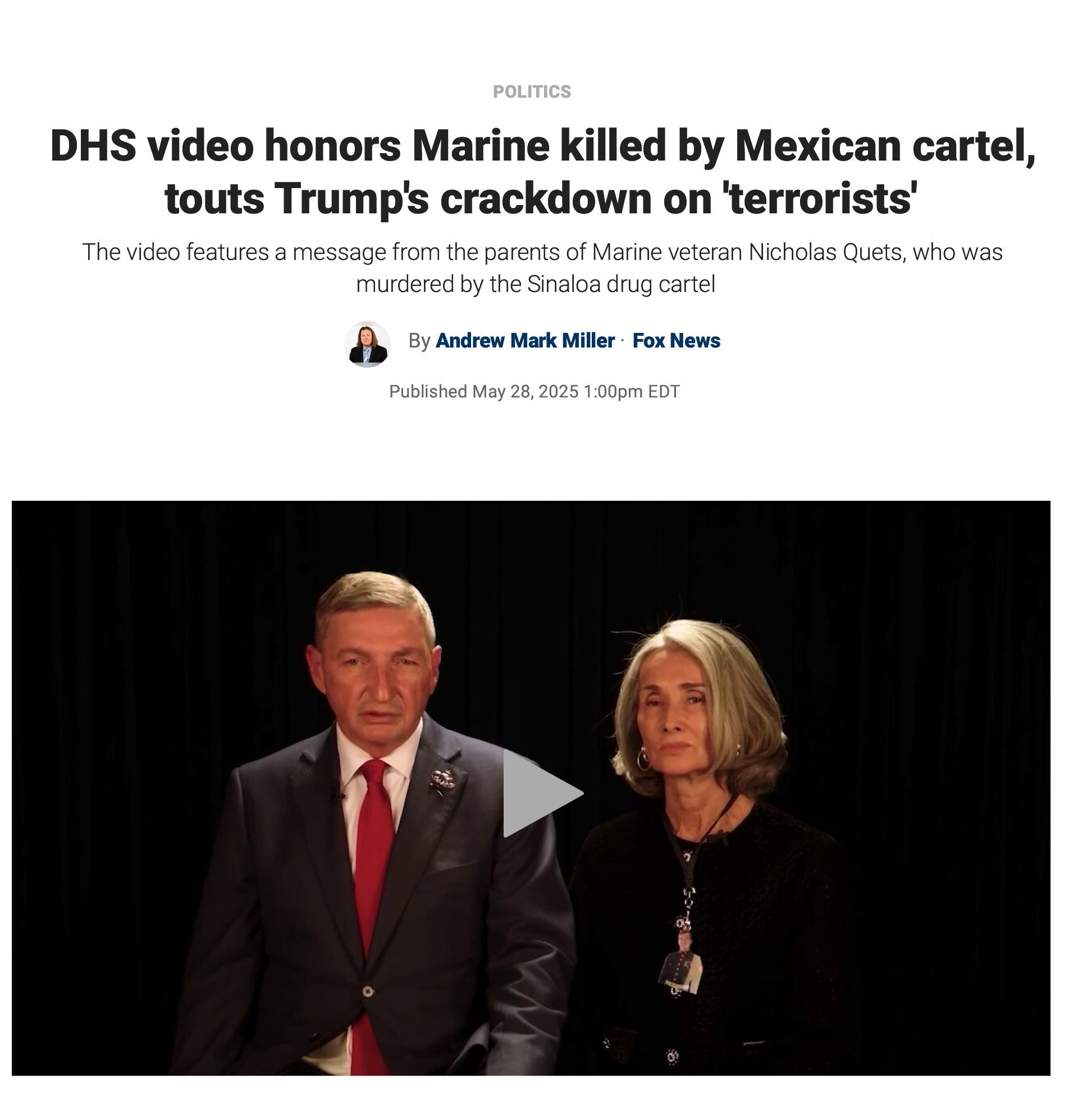 DHS video honors Marine killed by Mexican cartel, touts Trump's crackdown on terrorists.