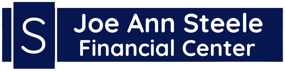 Logo for Joe Ann Steele Financial Center, with a black square containing the letter 