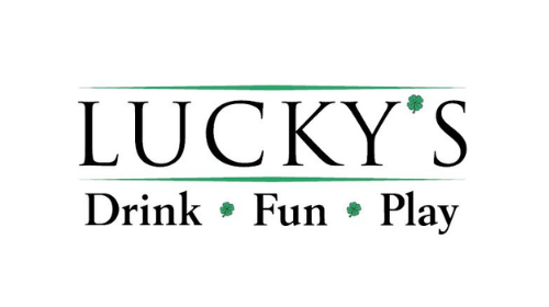 Lucky's logo with the words “Drink • Fun • Play” in black and green