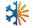 A circular icon divided in half: a blue snowflake on the left and an orange sun with rays on the right.