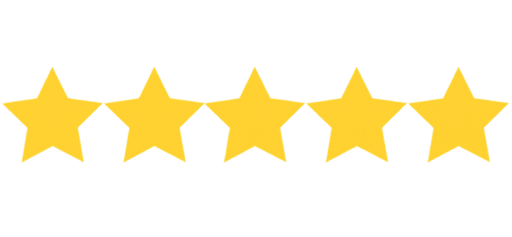Five yellow stars in a horizontal row, representing a five-star rating.