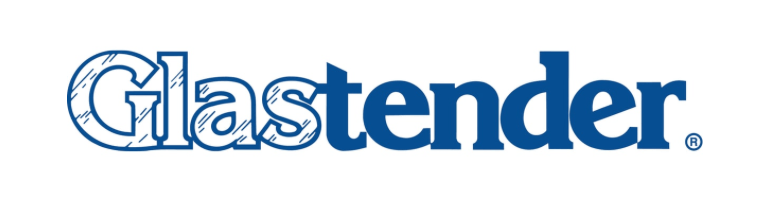 The blue Glastender company logo on a white background.