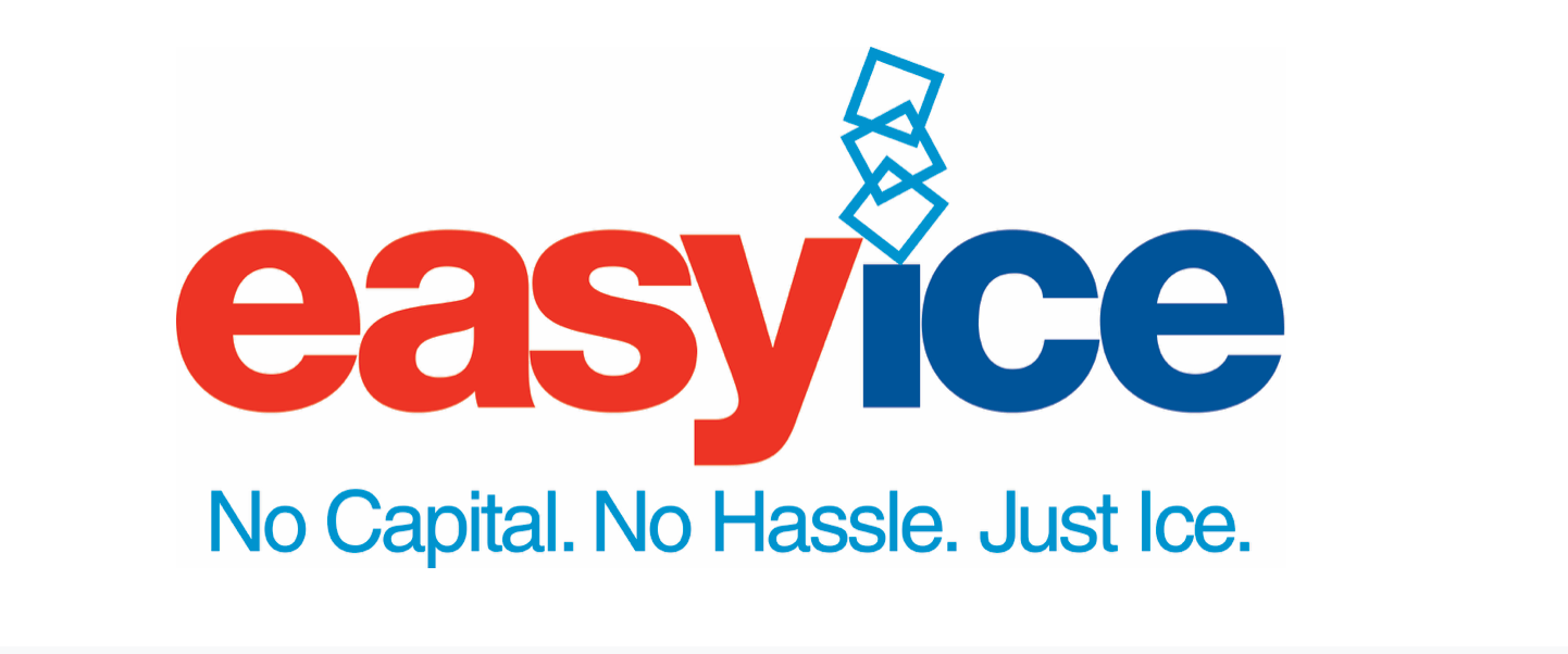 Logo for Easy Ice with red text for 