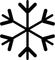 A black, symmetrical snowflake icon on a white background.