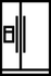 A black and white line icon of a double-door refrigerator with a water and ice dispenser on the left door.