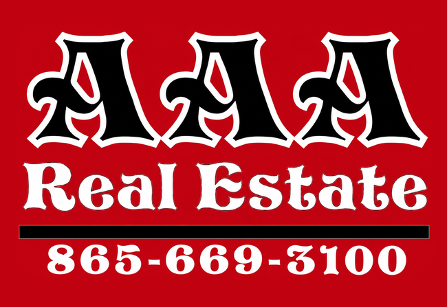 AAA Real Estate logo on red background with phone number 865-669-3100