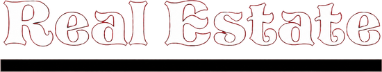 “Real Estate” title in pale pink outlined text on a white background
