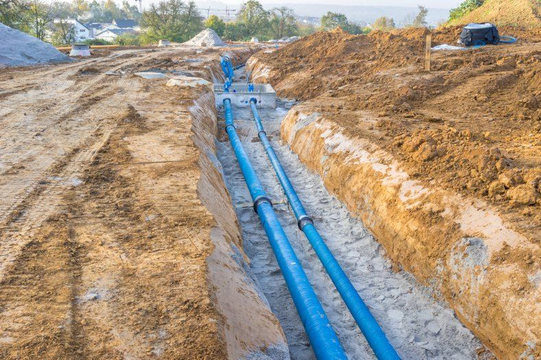 A Bunch of Blue Pipes Are Laying in the Dirt — Bennettron Demex in Maclean, NSW
