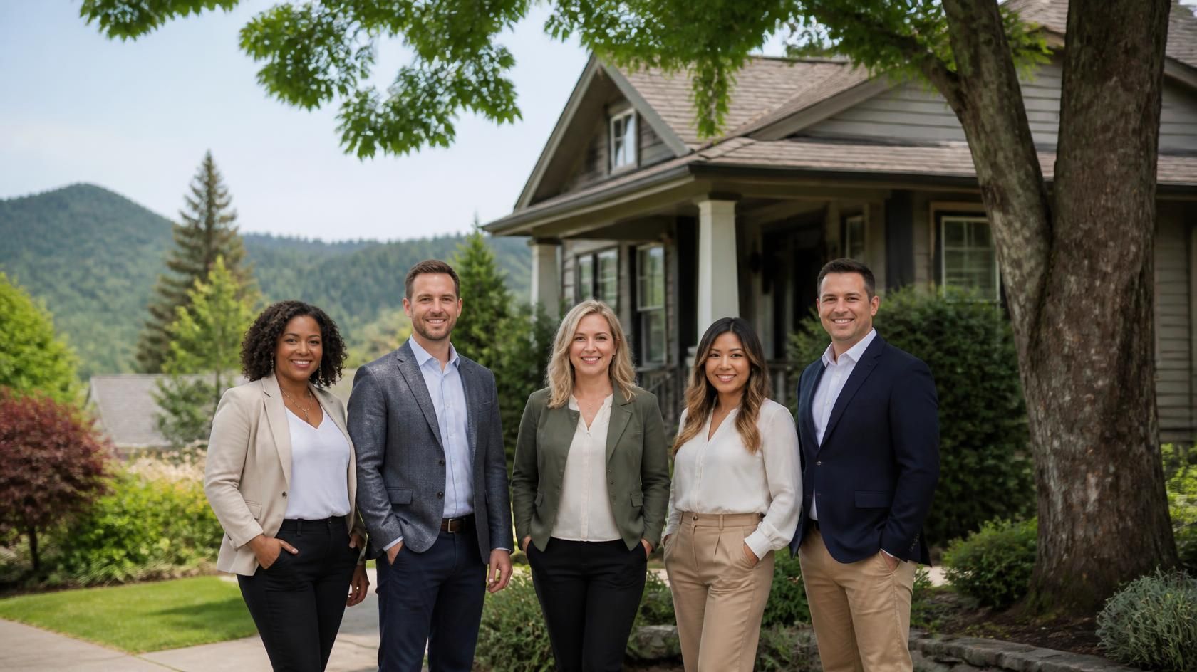 Real estate agents in Oakland, OR standing outside a home