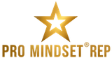 Gold star logo above “PRO MINDSET REP” text in gold and red on a white background