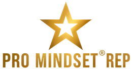 Gold star logo above “PRO MINDSET REP” text in gold and red on a white background