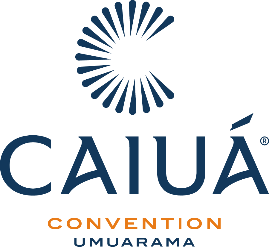 Logo for Caiuá Convention Umuarama: blue sunburst above the word CAIUÁ in dark blue, with
