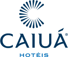 Caiuá Hotéis logo: Blue radiating sunburst design above the name 