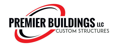 Logo for Premier Buildings LLC, a custom structures company. Features text with a red and black swoosh.
