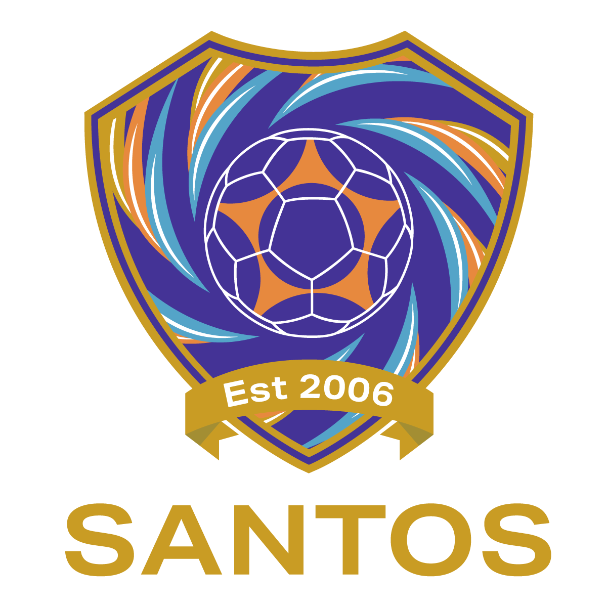 Santos soccer club crest in blue, purple, and gold with &ldquo;Est 2006&rdquo; banner