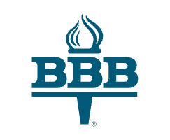 The teal Better Business Bureau (BBB) logo, featuring a torch icon above the letters BBB with a horizontal line below.