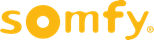 Somfy logo in yellow lowercase letters with a dot over the “y”