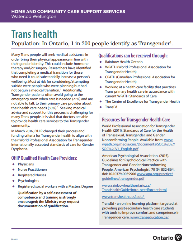 It is a brochure about trans health.