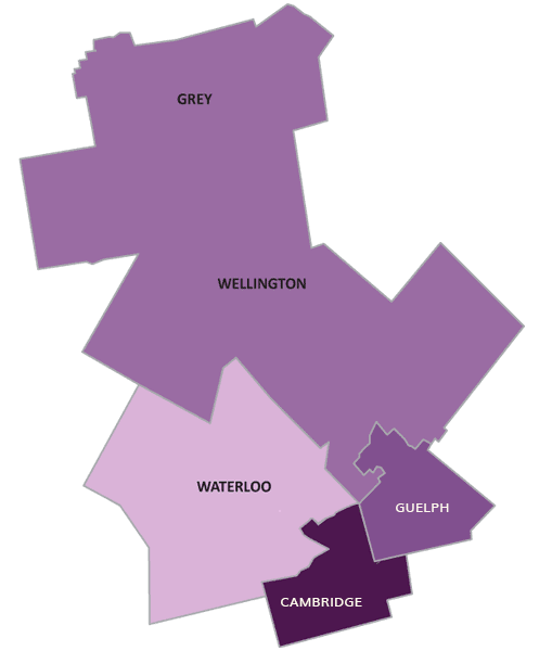 A purple map shows wellington waterloo and cambridge
