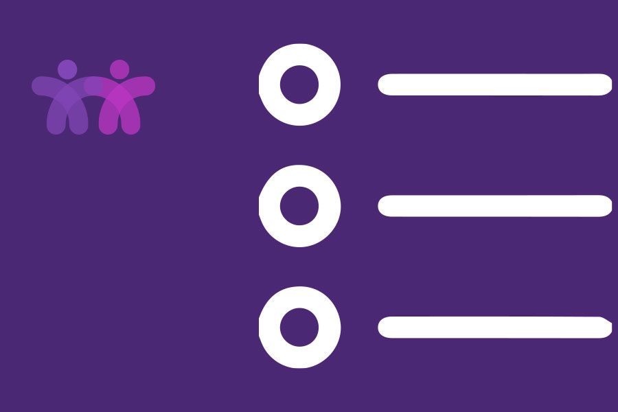 A purple background with three white circles and lines