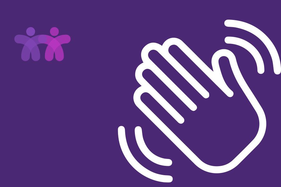 An icon of a hand on a purple background