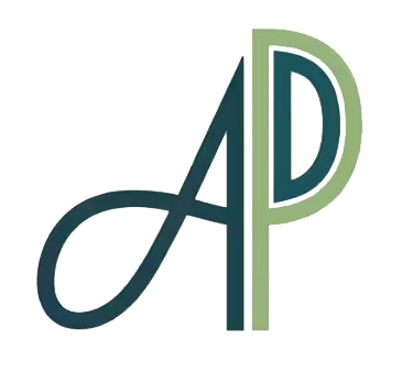 Logo AP stilizzato nei colori verde acqua e verde oliva su sfondo bianco.