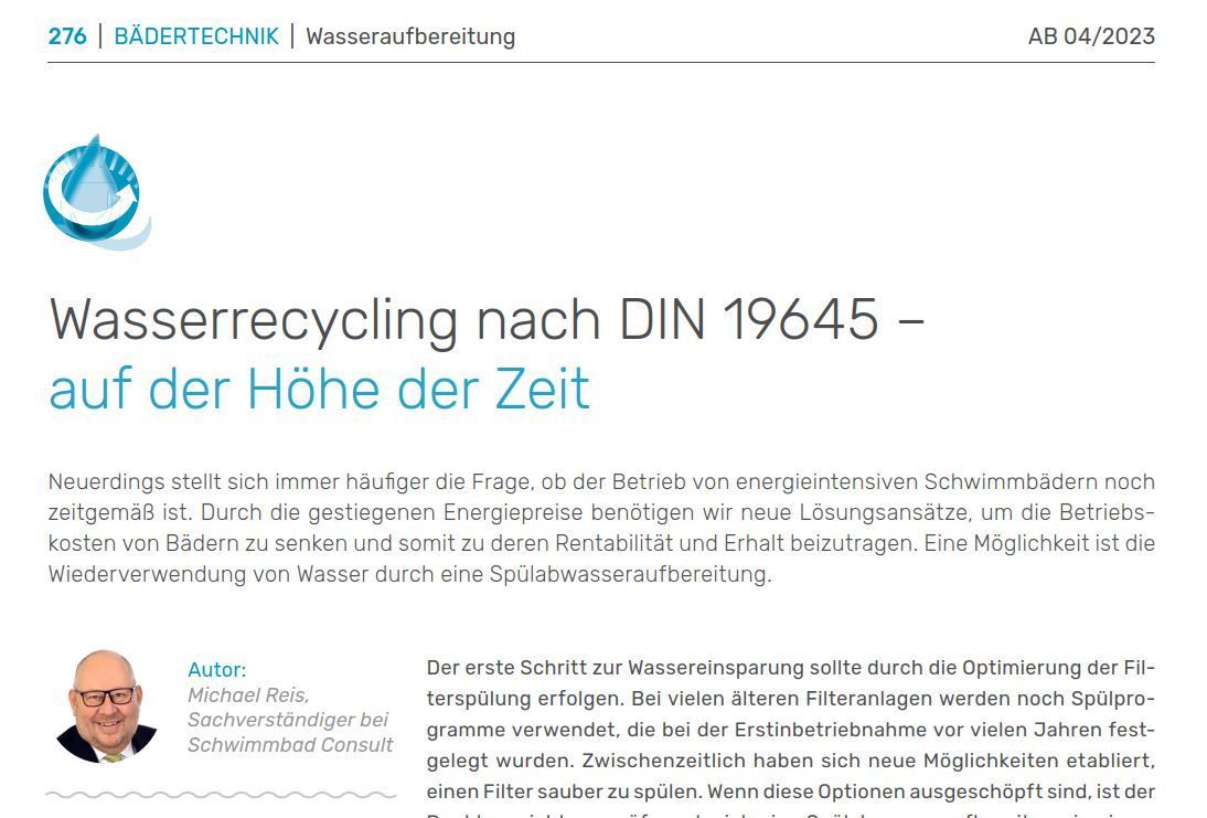Artikel in der Aprilausgabe des Archivs des Badewesens mit dem Titel 