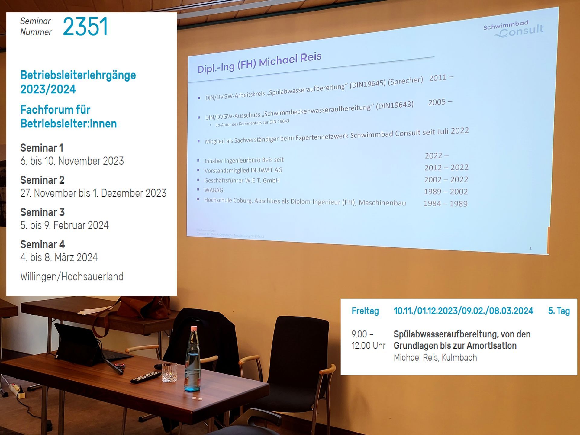 Die Führungskräfte werden über aktuelle Entwicklungen und Tendenzen, die den Betrieb und die Technik öffentlicher Bäder betreffen, unterrichtet und erhalten dadurch die notwendigen Informationen für eine optimale Führung der von ihnen geleiteten Bäder.