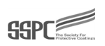 A black and white logo for the society for protective coatings.