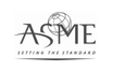 The asme logo is black and white and says setting the standard.