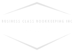 Logo for Business Class Bookkeeping Inc, featuring a diamond shape and text in gray.