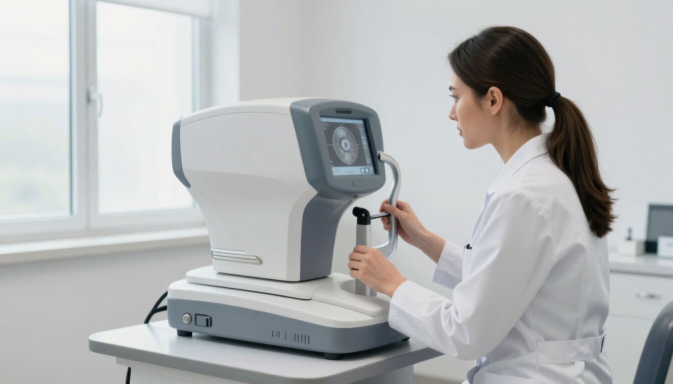 Equipo moderno para realizar topografía y paquimetría corneal en una clínica oftalmológica